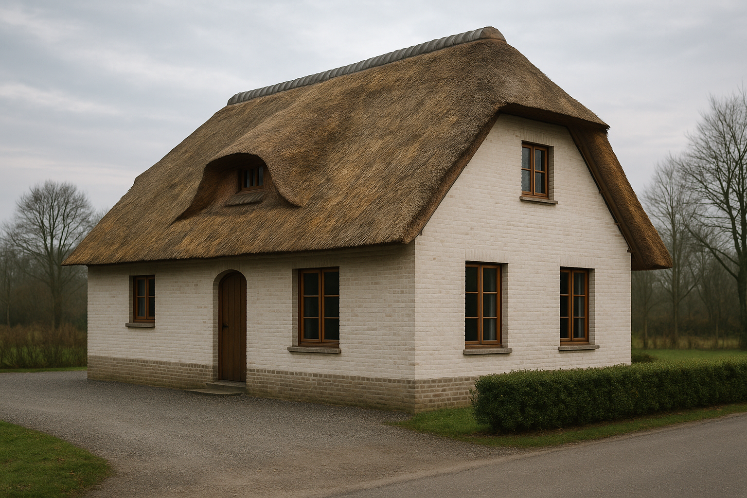 Rieten dak op landelijke woning in regio Antwerpen